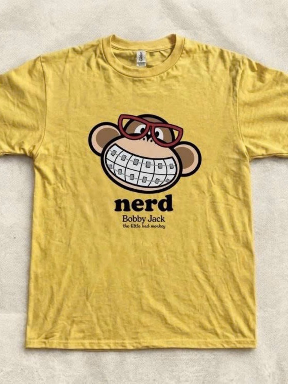Gildan Yellow Kids' Tee with 'Nerd' Monkey Graphic
